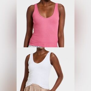 Women’s Western Lace Trim Tank Top.  Pink/White.  M